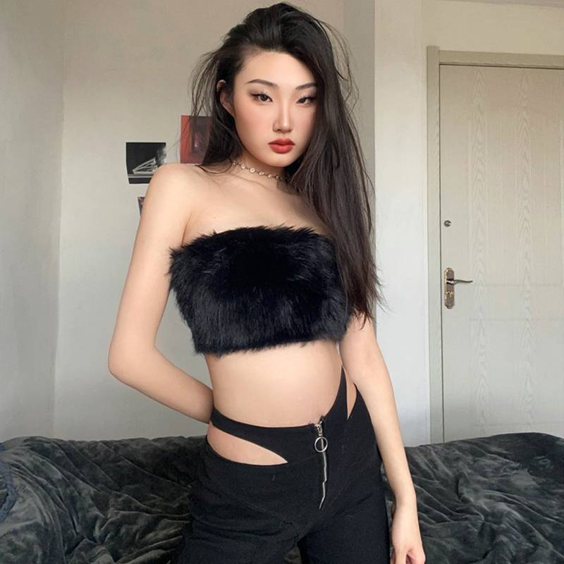 Photoframe Crop Fur Chắp Vá Ống Top Dành Cho Nữ Quấn Ngực Gợi Cảm Hottie Vest VN