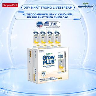 [Livestream Hannah Olala] Thùng 24 hộp Sữa bột pha sẵn Nutifood Sweden GrowPLUS+ Vị Chuối Sữa hộp 180ml - Trên 1 tuổi