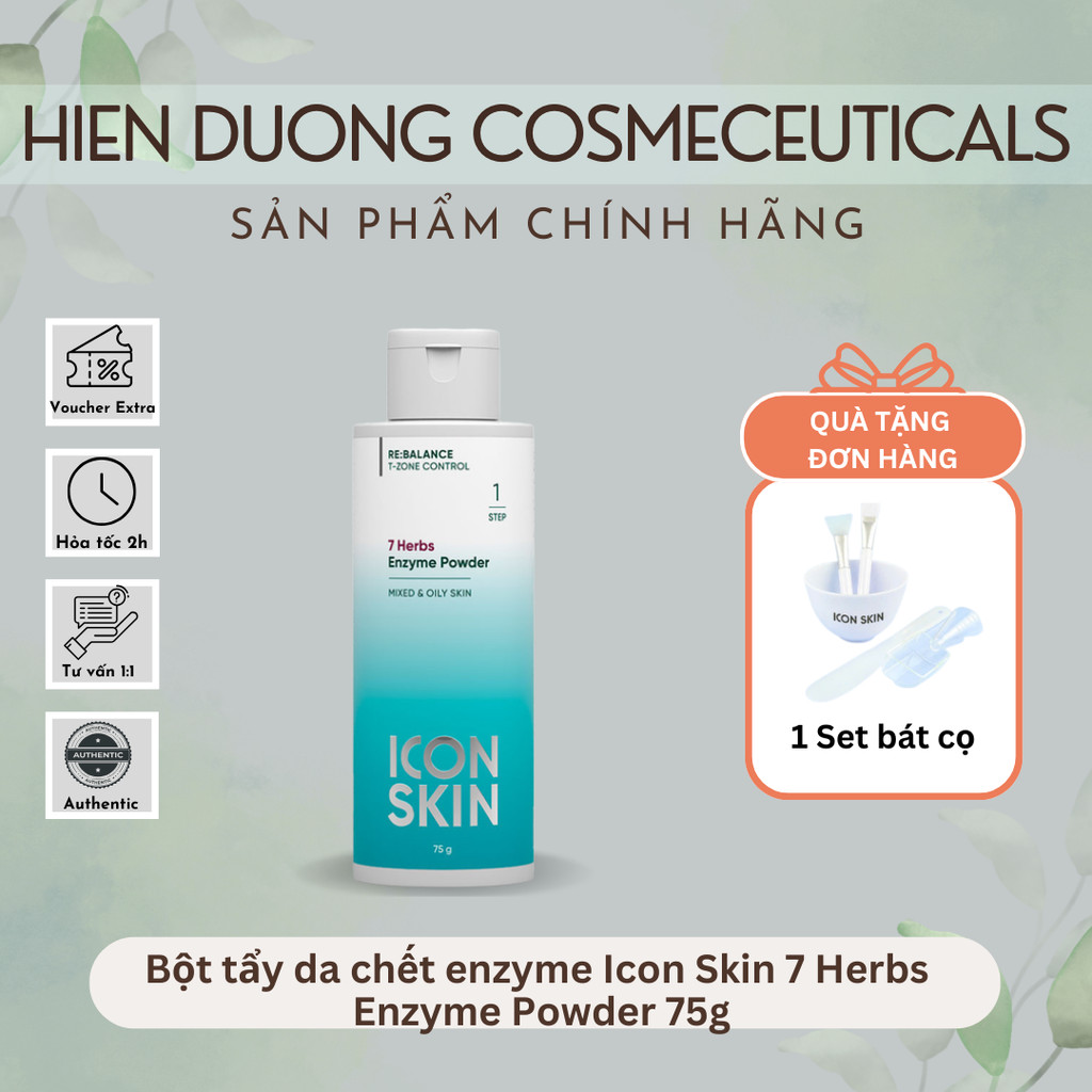 [Đại lý chính hãng] Bột tẩy da chết enzyme Icon Skin 7 Herbs Enzyme Powder 75g | Dành cho da hỗn hợp