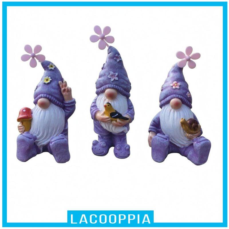 3 Miếng Mũ Tím Gnome Hoa Giọng Ngồi Gnome Hình Whimsical Vườn Gnome Sinh Vật Đạo Cụ Trang Trí