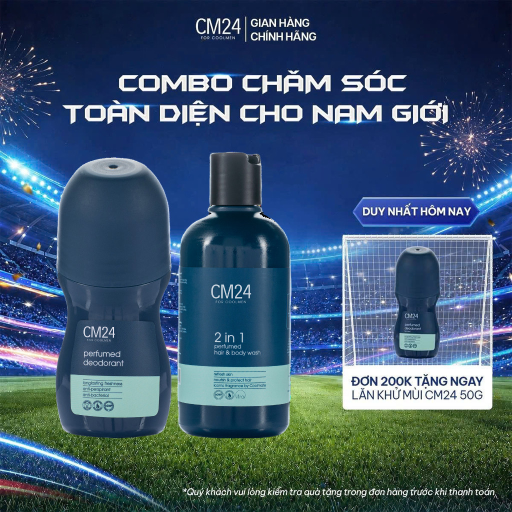 Combo Lăn Khử Mùi Và Sữa Tắm Gội 2in1 180ml Hương Nước Hoa Thương Hiệu CM24