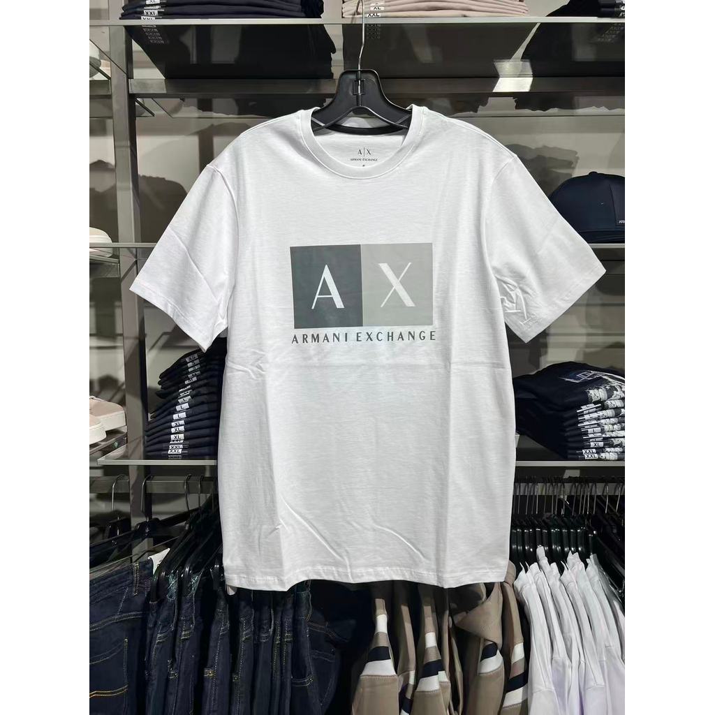 Armani Exchange AX Armani Áo thun ngắn tay cổ tròn Cotton đơn giản thời trang giản dị