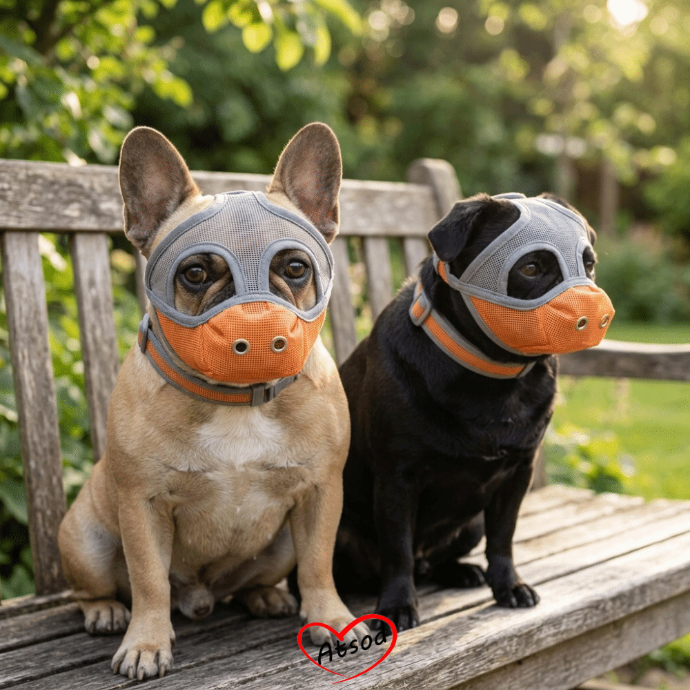 ATSOD Flat Face Dog muzzle, Cấu trúc lưới Solid Shades Dog muzzle, Thắt chặt an toàn nhiều kích cỡ D