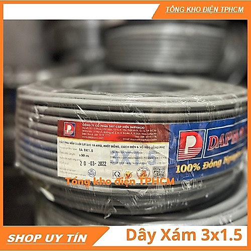 DÂY ĐIỆN 3 Lõi DAPHACO 3X1.5 XÁM TRÒN CUỘN 100M- HÀNG CHÍNH HÃNG