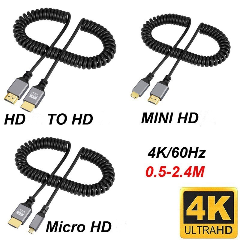 Cáp dữ liệu xoắn ốc linh hoạt 4K60Hz Cáp mở rộng có thể thu vào HDMI / Mini HDMI / Micro HDMI
