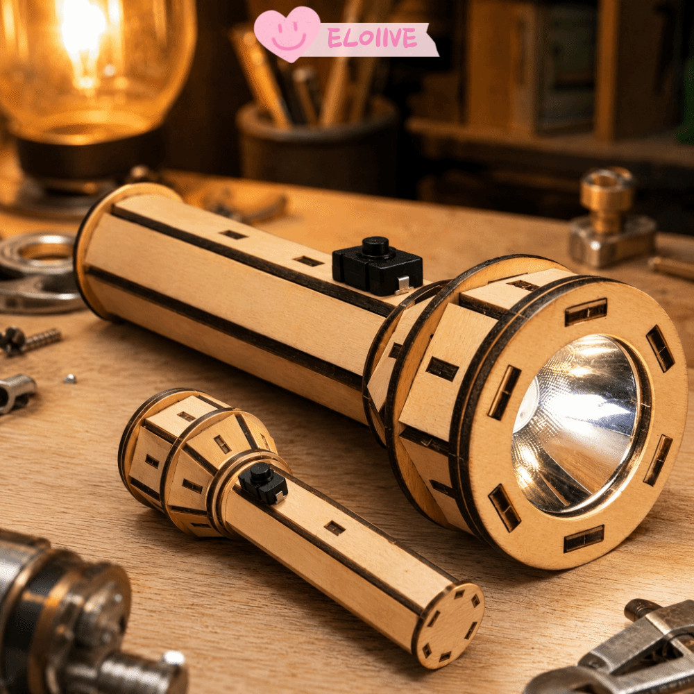 ELO11VE Dự án khoa học DIY, Thiết kế tự lắp ráp Nguyên tắc mạch vật lý Bộ đèn pin gỗ, Thành phần điệ
