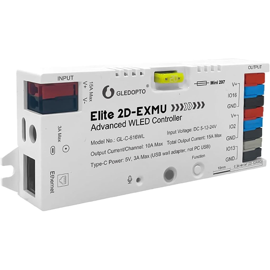 Bộ điều khiển LED GLEDOPTO Elite ESP32 WLED Mạng WiFi Ethernet Tích hợp Mic I2S 20A Cầu chì Tiết kiệ