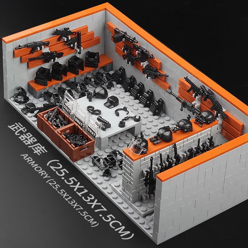 Tương thích với Lego Quân Sự Hạng Nặng Vũ Khí Máy Súng SWAT Minifigure Gun Gatling Gun Armor Thư Việ