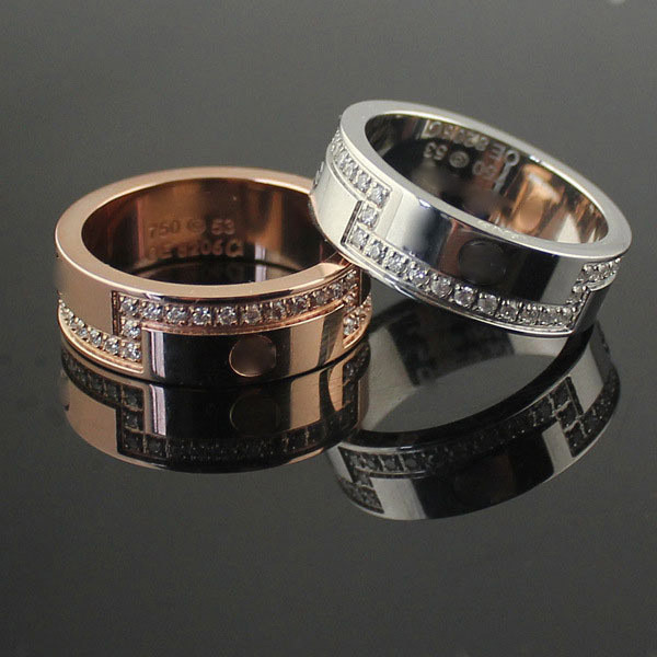 IK0N Men's and women's diamond-encrusted gold Great Wall ring, couple's jewelry, rose ring, single r