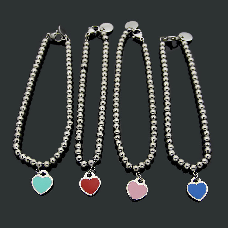 LATK Heart bracelet t Blue heart bracelet, red round bead heart-shaped bracelet, peach t Oil-drippin