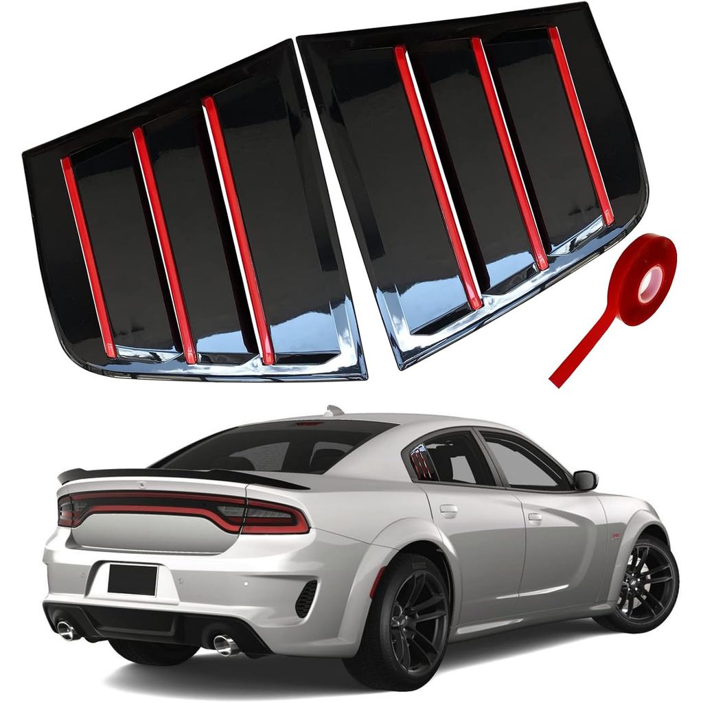 Dành Cho Dodge Charger 2011-2024 Cửa Sổ Bên Louvers, ABS Đen + Đỏ Lỗ Thông Hơi Scoop Shades, 2 Gói
