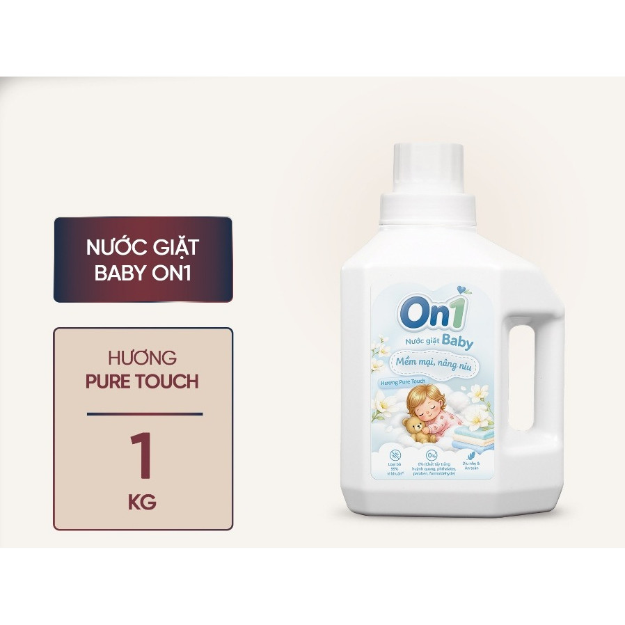 Nước Giặt On1 Baby 1KG Dịu Nhẹ An Toàn Nhiều Hương, Dùng Cho Giặt Tay, Máy