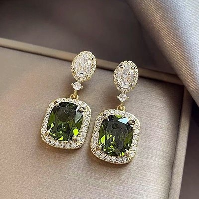 Pinkdudu Ô Liu Xanh Zirconia Bông Tai Nhẹ Sang Trọng Vintage Dangles Nhỏ Lô Thiết Kế Trang Sức Cho Nữ PD2669