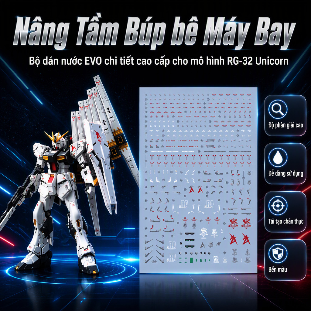 Decal nước RG Gundam Nu RX-93 v-Gundam Amuro Fluorescent EVO 1/144 RG32 Model Kit Sticker