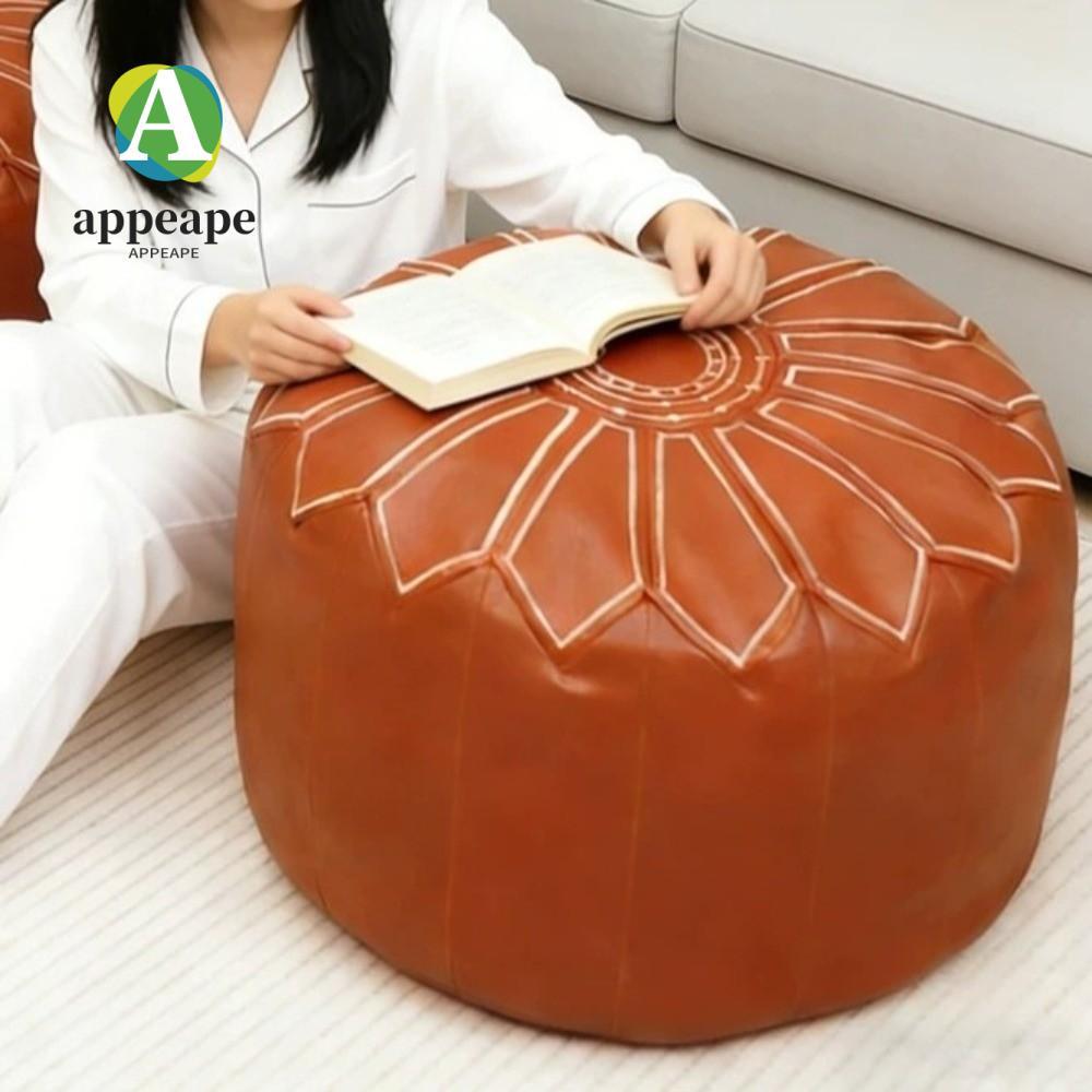 APPEAPE Fillable Ottoman Pouf, Da PU Hình Tròn Lưu Trữ Ottoman, Phong Cách Ma-rốc Thêu Họa Tiết Tròn