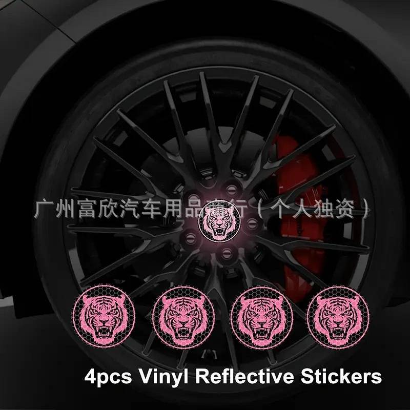 Cartoon Tiger Head Car Wheel Hub Reflective Stickers Decorative Night Driving Safety Alarm Sign Stic