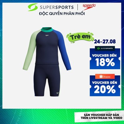 Đồ Bơi Hai Mảnh Bé Trai Speedo Long Sleeve Colorblock - Xanh Navy - 8-A000303002