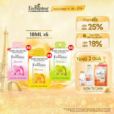 Combo 6 Nước hoa bỏ túi EDT Enchanteur Charming/Delightful/Romantic 18ml - nhỏ gọn tiện dụng, lưu hương dài lâu
