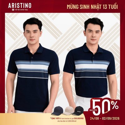 Áo polo ngắn tay ARISTINO slim fit ôm nhẹ họa tiết kẻ ngang trẻ trung thời trang APS138S3