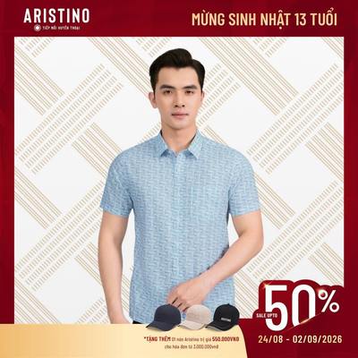 Áo sơ mi nam tay ngắn Trắng In Aristino Perfect Fit mềm mại thoáng mát ít nhăn ASS165AS4