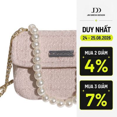 Túi Xách Nữ Tweed Đính Ngọc Trai Thanh Lịch Mini Bag JM QT2308.2310TW. Túi Dự Tiệc, Đi Chơi Sang Chảnh Thiết Kế JM Dress