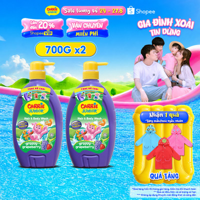 Combo 2 Sữa Tắm Gội thành phần thiên nhiên Sạch Dịu Nhẹ & ẩm mịn Cho Bé Carrie Junior Hương Grapeberry 700g /chai
