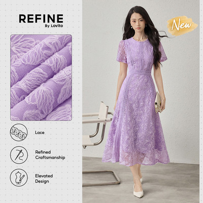 (New Arrival) (Refine by Lovito) Váy công sở mềm mại ren ruffle rộng hai lớp váy nữ tím xuân hè DRR42P1D020