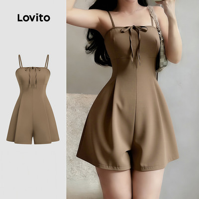Áo liền quần nữ Lovito Phong cách thường ngày nâu xuân hè nơ L178ED471