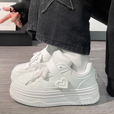 Giày sneaker Lovito phong cách thể thao màu trắng họa tiết trái tim nhẹ thoáng khí cho nữ LFA76330