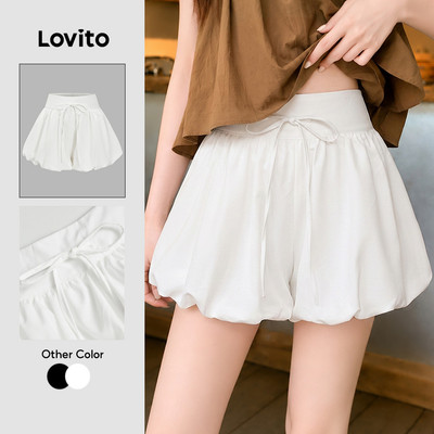 Lovito Phong cách thường ngày Quần short thông thường Quần short hở nơ trơn dành cho nữ L88AD101
