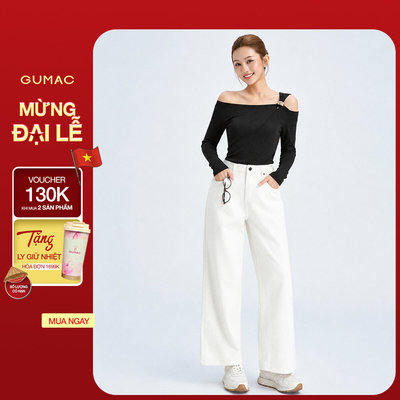 Quần Jeans Nữ GUMAC Màu Trắng Form Suông Cạp Cao Tôn Dáng Túi Hàm Ếch Cá Tính LQJF1102
