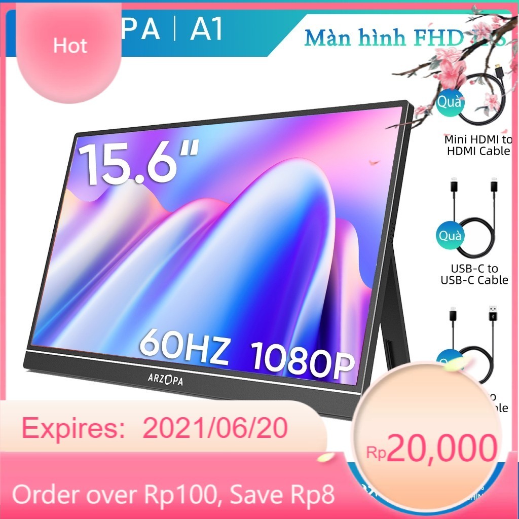 Màn hình di động ARZOPA A1 GAMUT- 15,6'' FHD 1080P - Màn hình máy tính xách tay siêu mỏng di động có