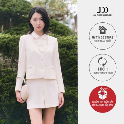 Set Áo Blazer Dáng Suông Cổ Đức Túi Ốp 5B08.2508K, Chân Váy Đai Trễ Xếp Ly Chụm 4S26.2508K. Outfit Thời Trang Công Sở JM