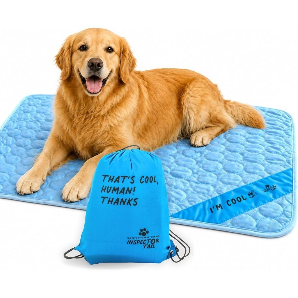 INSPECTOR TAIL Dog Cooling Mat - No Freeze Needed, Self-Cooling Pad for Large Dogs, Washable Portabl