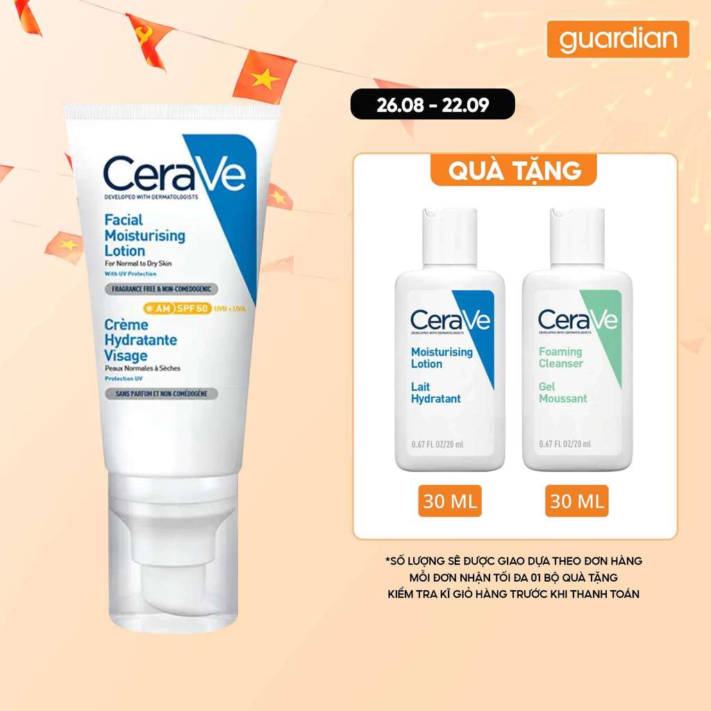 Sữa Dưỡng Ẩm Chống Nắng Phục Hồi SPF 50 CeraVe Facial Moisturising Lotion Am 52Ml | Guardian Việt Na