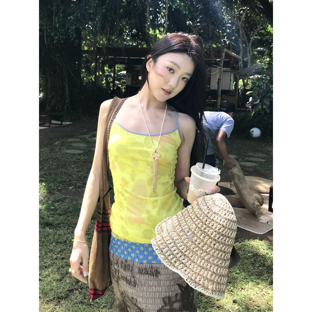 [Modal Cotton Human] Áo yếm in hình dành cho nữ Slim-fit Design Top