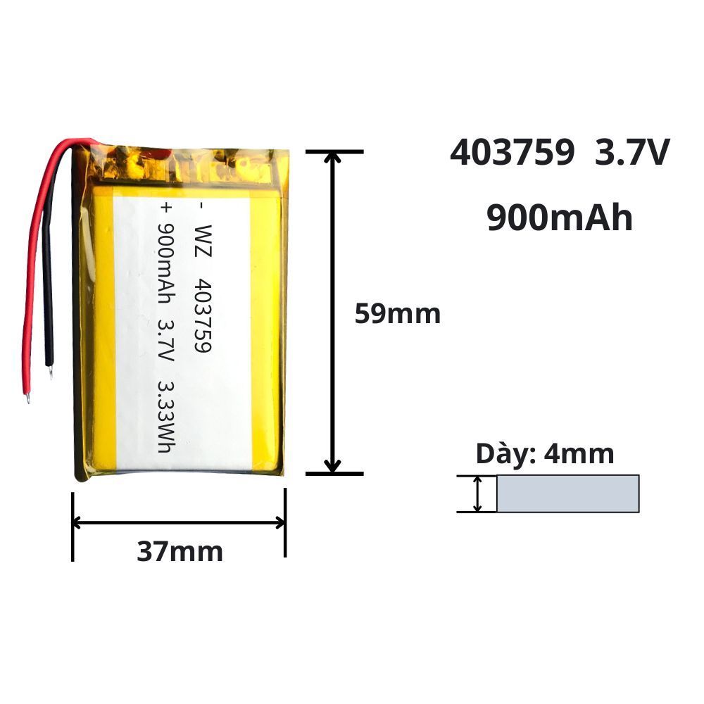 Pin sạc 3.7V 403759, 423760 1000mAh cho tai nghe, Loa, thiết bị điện tử