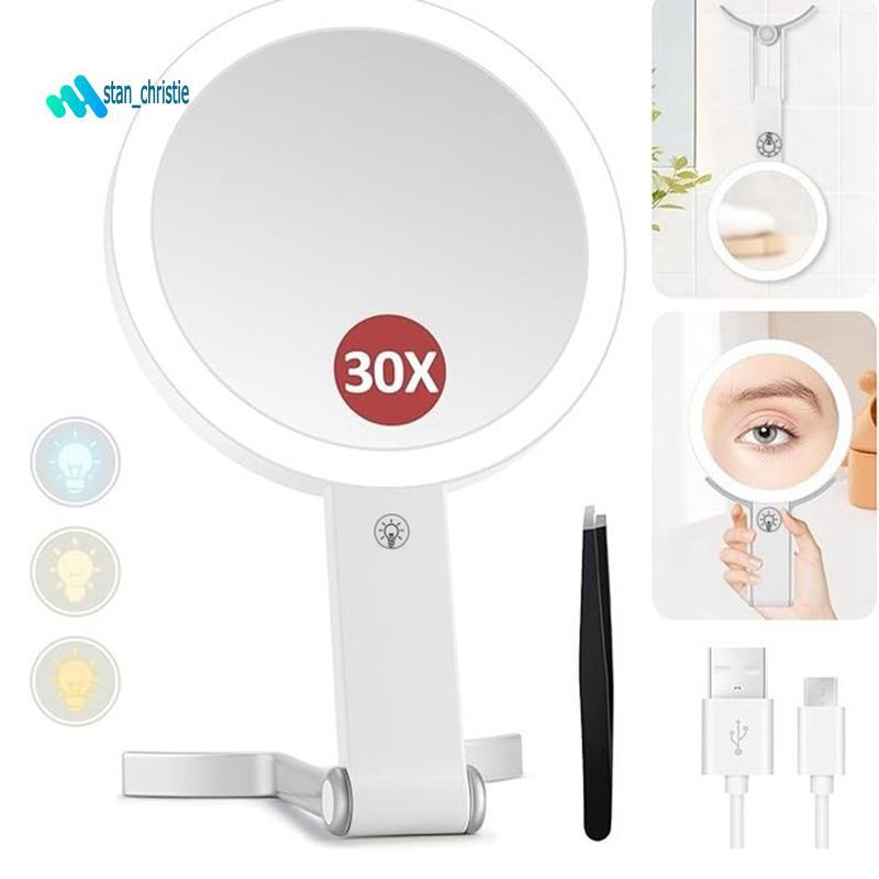 Gương phóng đại hai mặt có độ phóng đại 30X / 1X Zoom & Light, Gương trang điểm du lịch có đèn chiếu
