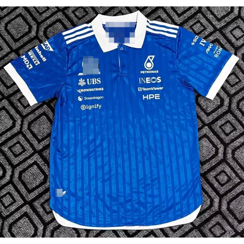 2026 New Blue F1 Racing Suit, AMG Short Sleeve, Quick-Dry and Breathable, Russell, Sporty Style Polo