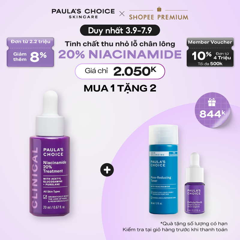 Tinh chất thu nhỏ lỗ chân lông to và làm sáng mịn bề mặt da Paula's Choice Clinical Niacinamide 20% Treatment 20ml 8030