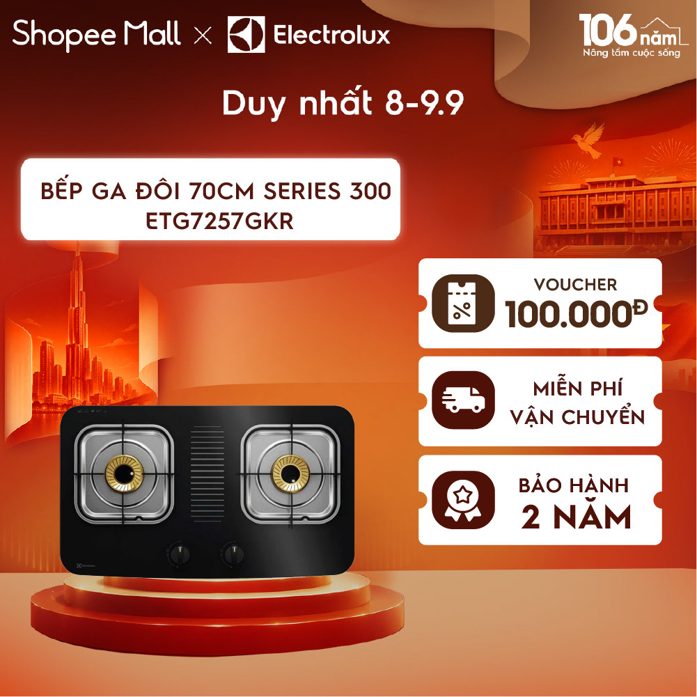 Free giao lắp - Bếp ga đôi Electrolux 70cm Series 300 với 2 vùng nấu 3.0kW/3.0kW ETG7257GKR
