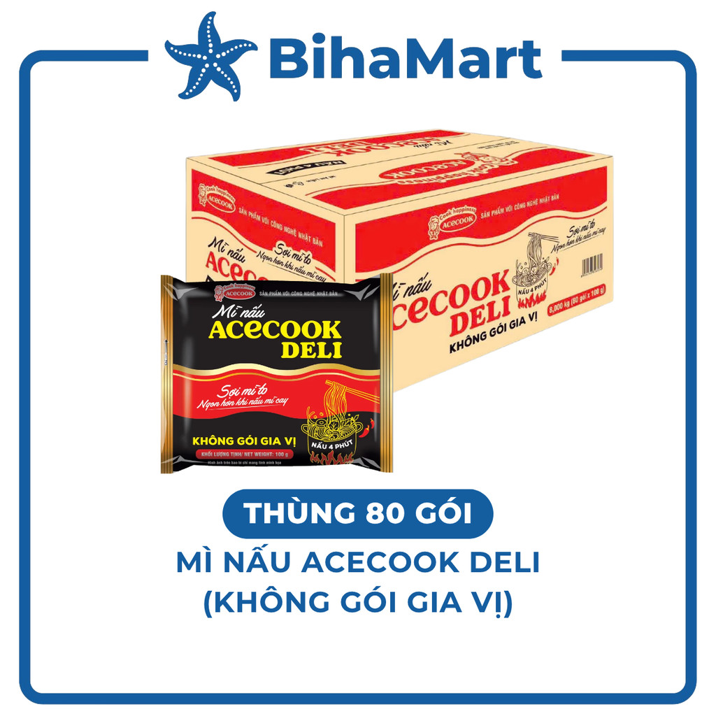 [THÙNG 80 GÓI]- ACECOOK - Mì nấu Acecook Deli không gói gia vị, Mì nấu không gia vị Acecook Deli, Mì