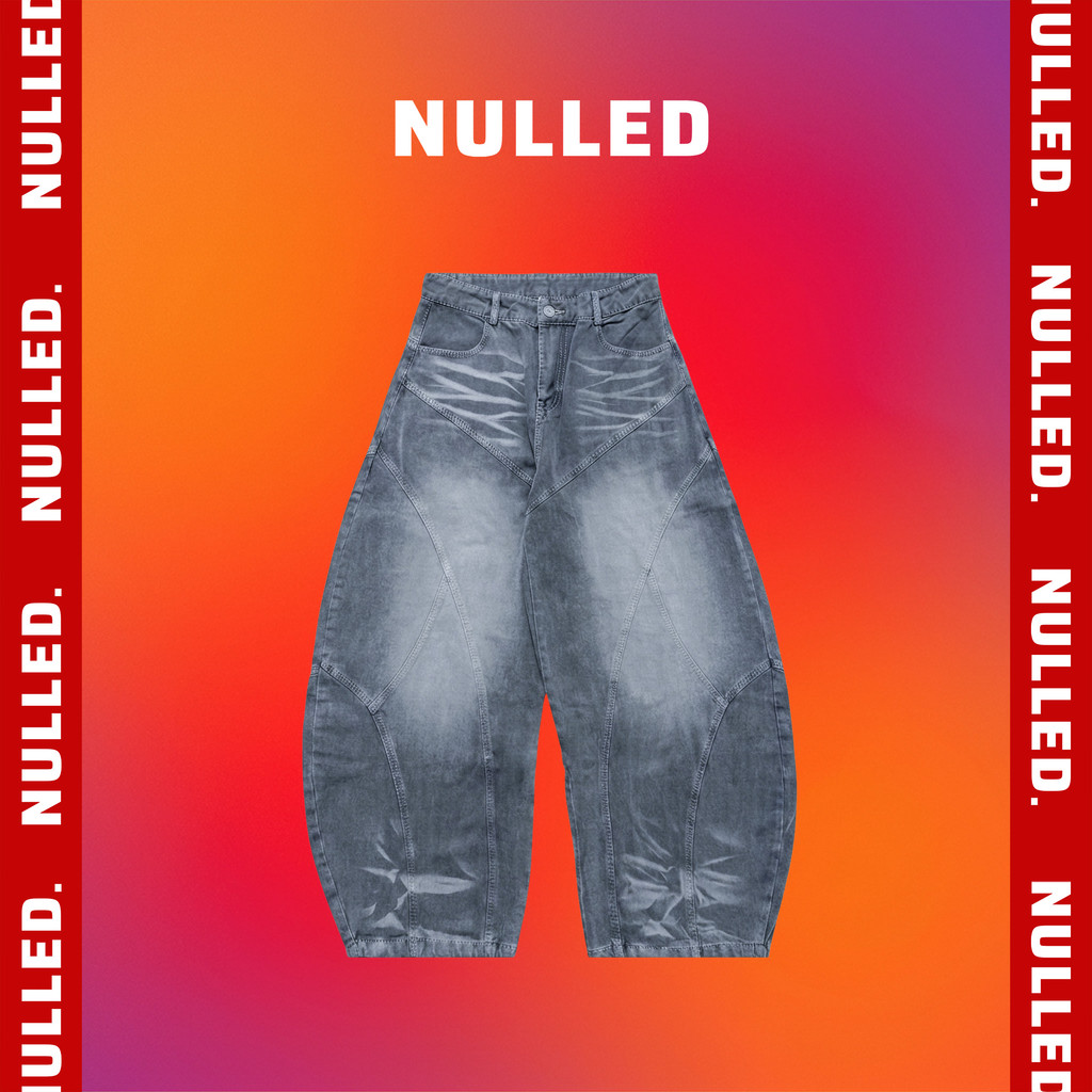 Quần baggy jeans ống bí wash xanh NULLED form rộng unisex phong cách Streetwear | N-Q51-X