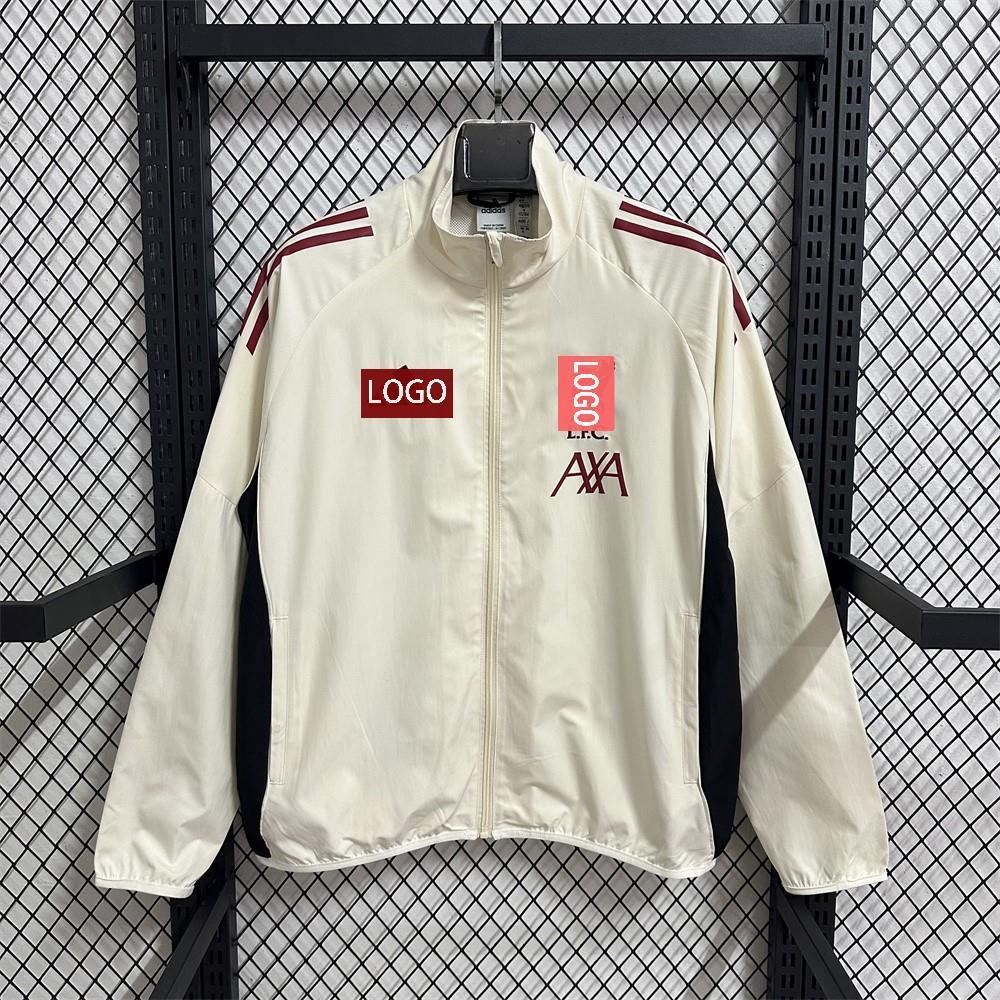 F Liverpool Beige Training Áo gió chống nước Bộ đồ tập thể thao mùa thu đông