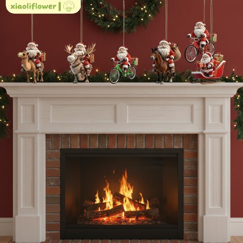 [XIA] 8 Cái Đồ trang trí ông già Noel bằng gỗ Giáng sinh 2D Flat Sleigh Design Mặt dây treo để trang