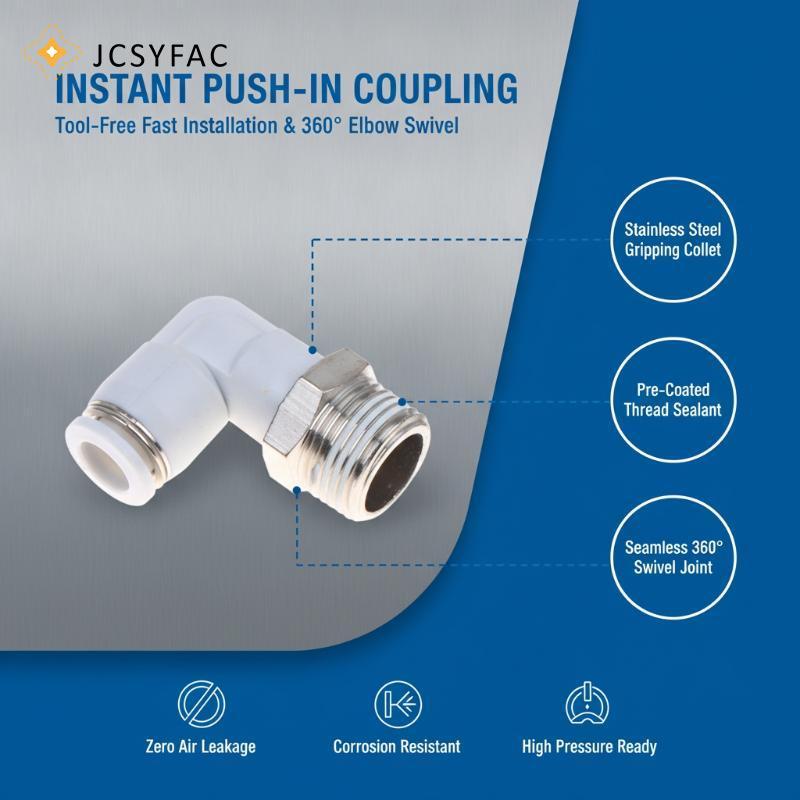 JCSYFAC 5 Cái 90 Độ Đẩy Phù Hợp Với Ống Khí Đồng Trắng Khí Nén Công Nghiệp PL6-01 / PL6-02 / PL8-02 