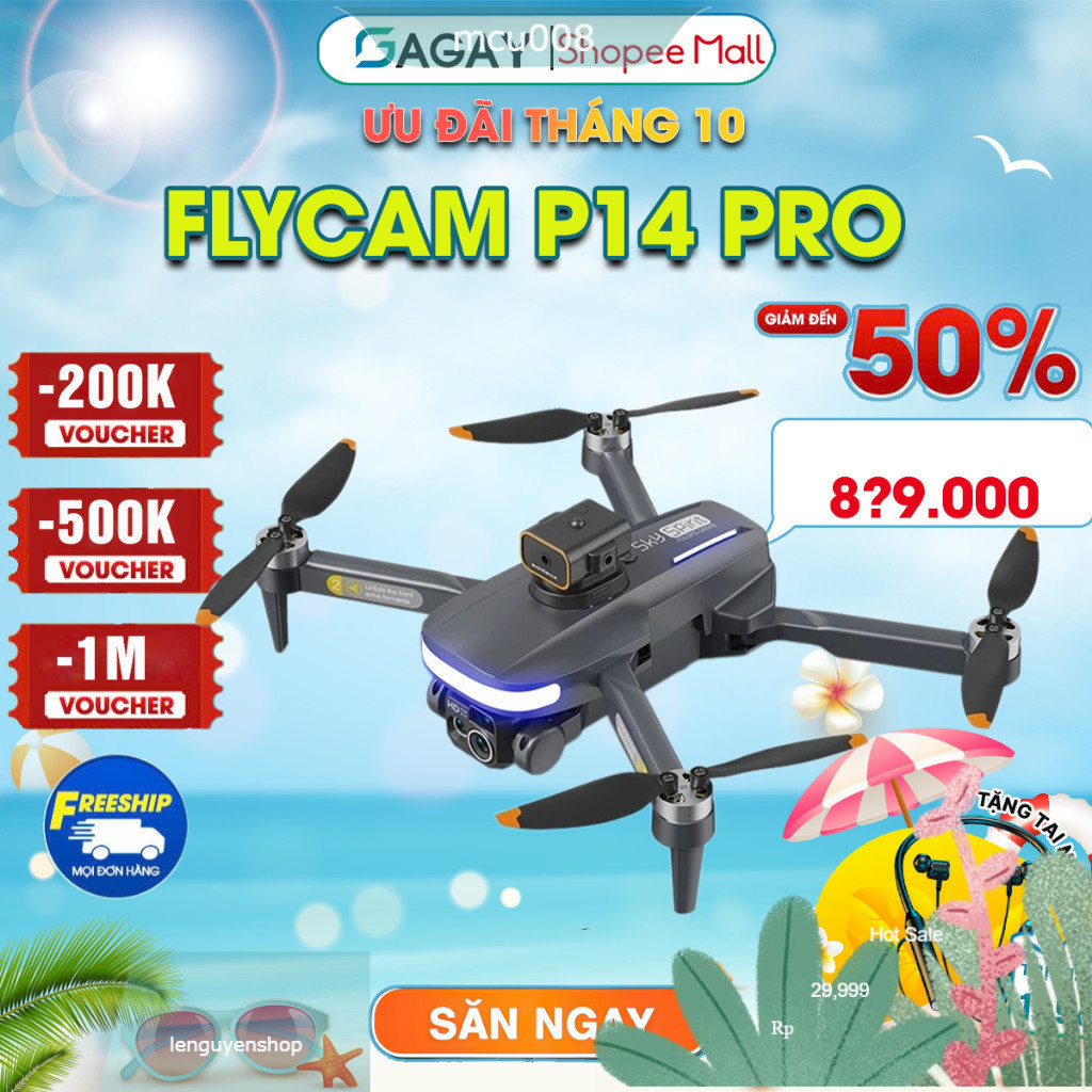 Flycam P14 Pro, Flycam giá rẻ ĐỘNG CƠ KHÔNG CHỔI THAN, Flycam mini cảm biến tránh va chạm