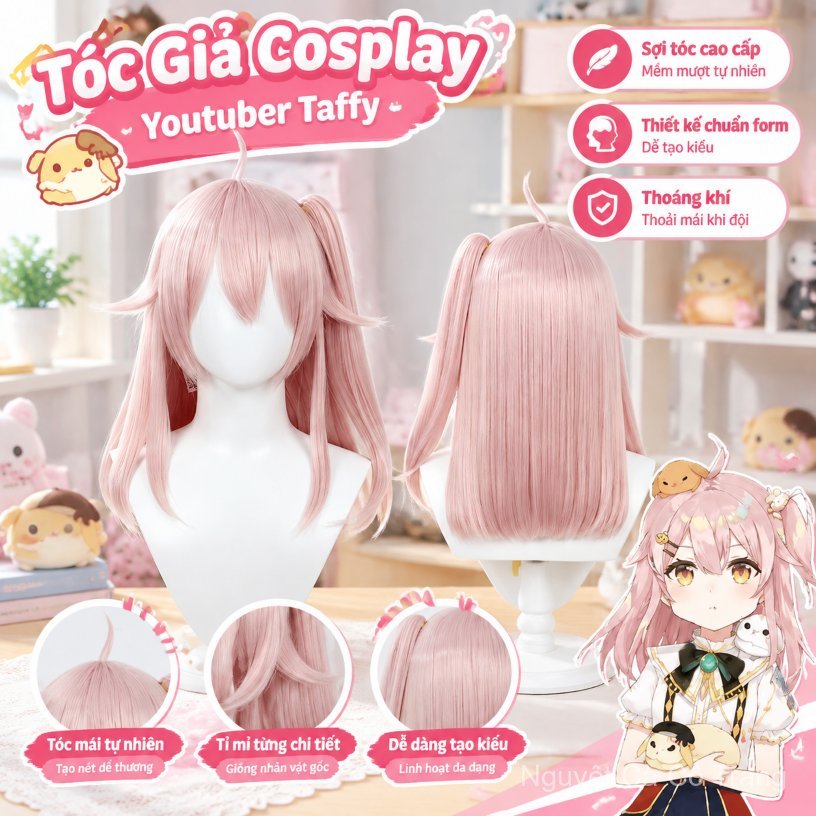 Tóc giả cosplay You Ye Rose Net thần tượng ảo Nagisa Taffy hồng đuôi ngựa đơn bán chạy giao nhanh