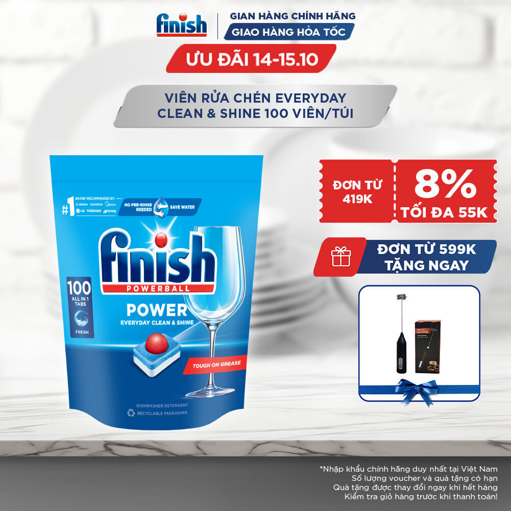 Viên Rửa Chén Bát Finish Powerball Power Everyday Clean & Shine - Túi 100 viên…