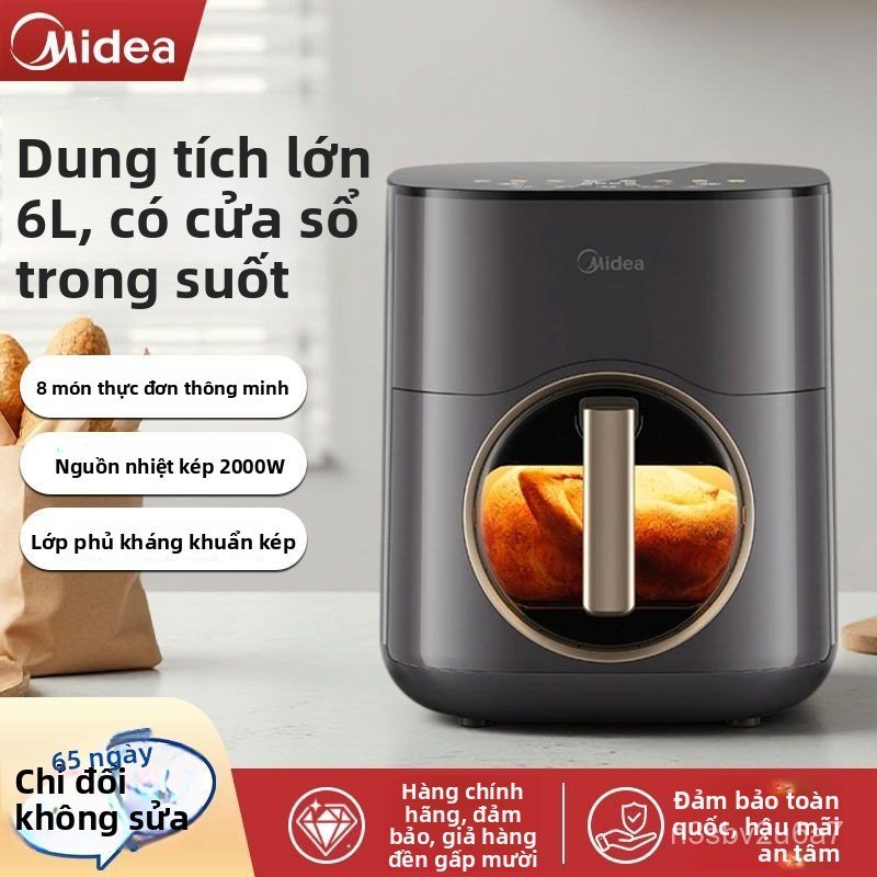 Nồi chiên không dầu Midea dung tích lớn lòng nồi đa tầng, nướng chiên kết hợp quan sát dễ dàng